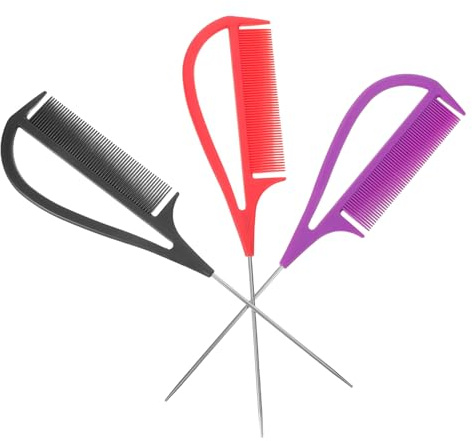 HAMPPLIES 3pezzi Pettine Coda di Topo in Metallo per Styling dei Capelli Pettine per Trecce e Sezioni di Capelli Pettini per Parrucchiere per Casa
