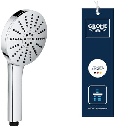 Alcachofa de Ducha GROHE Vitalio Joy+ 120, 3 chorros: Lluvia, Jet, Booster (Ø120mm, ahorro 7,9 l/min, antiquemaduras, montaje universal), Cromo, 1348640000