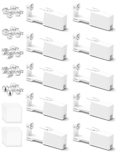 Maoweni Ear Piercing Kit,10PCS Disposable Ear Piercing Gun Kit with Stainless Steel Studs,Sterile Individually Sealed Home Ear Piercing Kit for Women Men,Gold & Silver (CZ, Crown & Mixed Designs)