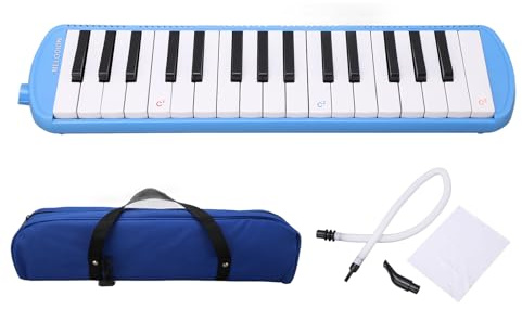 Melódica estilo piano SustVita con 32 teclas, incluye tubo largo y boquilla corta, una melódica portátil con bolsa para niños y adultos (Azul)