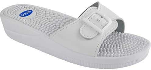 Scholl Ny massage, Sandali Donna, Bianco, 37 EU