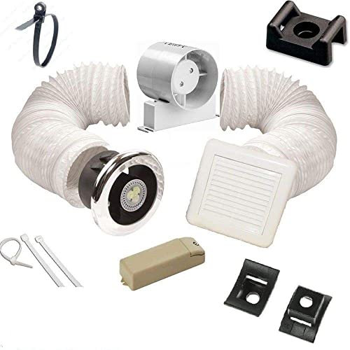 AirTech-UK - Inline Bathroom Extractor Fan Kit with Timer - Shower Extractor Fan with Light -100mm 4 Duct Opening - FlowMax Essential