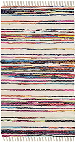 SAFAVIEH Rag Rug Collection Accent Rug - 2'6 x 4', Ivory & Multi, Handmade Boho Stripe Cotton, Ideal for High Traffic Areas in Entryway, Living Room, Bedroom (RAR126G)