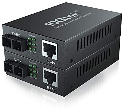10Gtek® [2 Stück] Gigabit Ethernet Medienkonverter, mit Built-in 1Gb Single-Mode SC Transceiver, Single-Mode Dual SC Faser Connector, 1310nm, 20km