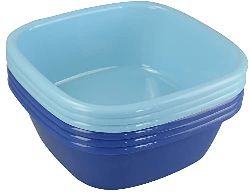 Ikando Azzurro e Blu Intenso Catino Vaschetta Bacinella Plastica, Quadrata, 6 Pacchi