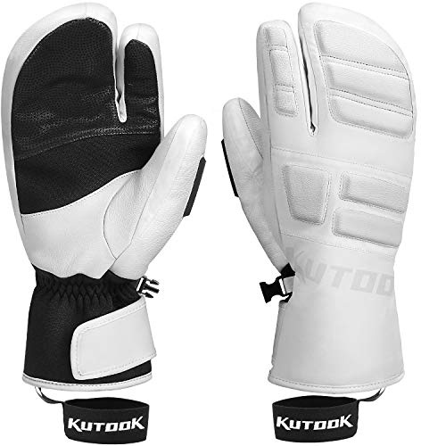 KUTOOK Guantes Manoplas Esquí Calentitos 3M Thinsulate para Hombre Y Mujer, Guantes Snowboard con HIPORA Membrana Impermeable Guantes Ski Nieve Invierno(Blanco-XL)