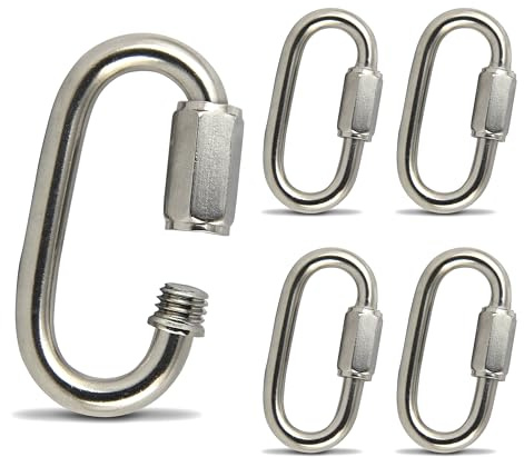 PROTECH 5 Stück Schnellglieder M5 Karabiner 5mm mit Verschluss aus Edelstahl V4A Schraubverbinder Schraubkettenglied A4 Verschlusskarabiner Kettenverbinder