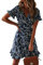 TOPLAZA Beach Wrap Dress Women Chiffon V Neck Flower Print Short Sleeves, Blue, XL