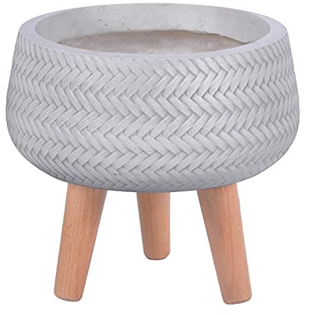 IDEALIST 8 Inch Plaited White Reinforced Stone Bowl Planter | Bonsai Pot on Legs | Indoor Plant Pot D20 H23 cm, 4 litres