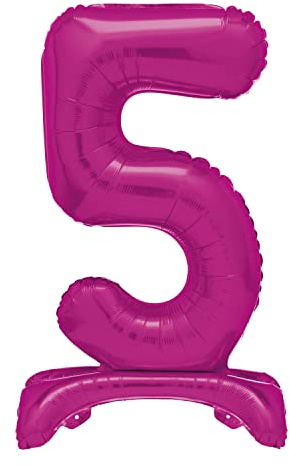 Unique Hot Pink Standing Number 5 Foil Balloon 30, Packaged