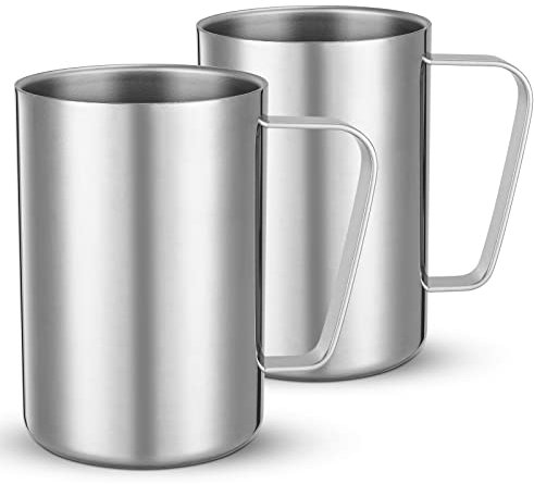 Bidponds 2 Pcs 16.9oz/500ml Stainless Steel Mug, Camping Mug, Double Wall Vacuum Insulated Mug, Suitable for Coffee, Milk,Juice,Tea and Other Cold or Hot Drinks