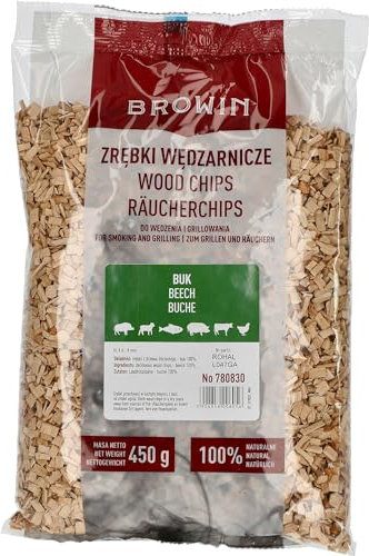 BROWIN® Räucherchips Buche 450 g 780830 | Buchenspäne 6-8 mm für Fleisch und Fisch | Räucherholz zum Räuchern und Grillen | Räucherspäne für Smoker, Gasgrill und Grill