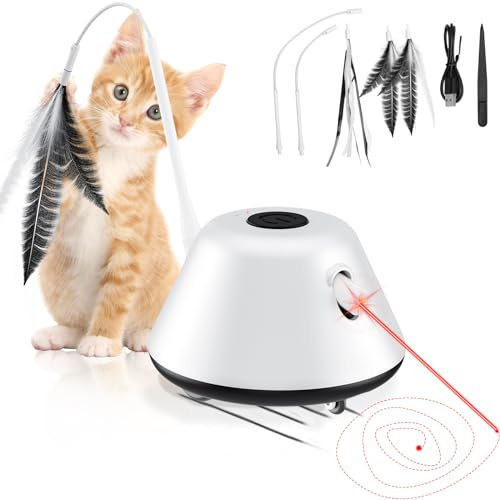Gmiigu Jouet Chat interactif a Plumes, Jouet Chaton Interieur électronique Intelligent Automatique à LED Rouge, Jeu Chat, 3 Modes Jeux Chat pour Chatons ou Chats Adultes, Rechargeable (Noir)