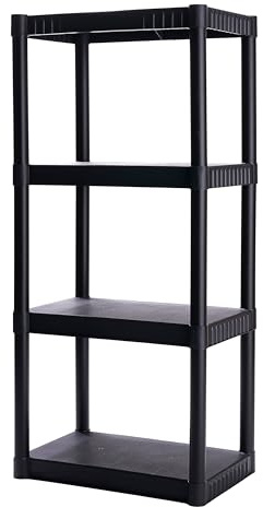 Plano 4-Shelf Plastic Storage Shelves, 48” x 23” x 14”, 200lb Capacity, Pantry, Office, Closet and Garage Shelves, Easy to Assemble, Durable Plastic Shelving Unit
