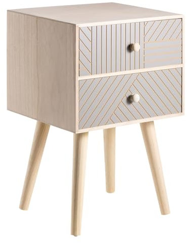 IDIMEX Nachttisch Pelo mit 2 Schubladen Natur/grau - Nachtkasten mit Ziernuten im Boho Stil, Nachtkommode aus Paulownia-Holz