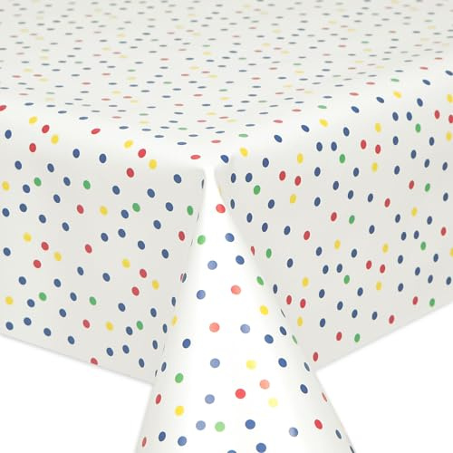 QPC Direct Rainbow Polka Dot PVC Oilcloth Table Cover Vinyl Tablecloth 140 x 100cm Rectangle