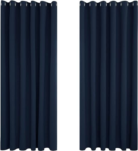 Deconovo Super Soft Solid Eyelet Thermal Insulated Blackout Curtains for Bedroom, 90 Width x72 Drop, 1 Pair, Navy Blue