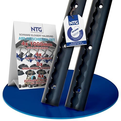 NTG Blackline - Set di binari aerei in alluminio, forati e anodizzati, forma semicircolare, 1 metro, guida aerea semicircolare per il fissaggio del carico per camion e camper
