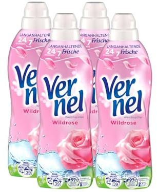 VERNEL Wildrose Weichspüler 4x 39 WL (156 Waschladungen), Wäscheduft für 24 Stunden & 7 Tage langanhaltende Frische mit einzigartiger Duft-Technologie, recycelbare Flasche