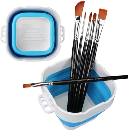Brush Rinser, Paint Brush Cleaner Art Supplies, Collapsible Paint Brush Washer Pot, Multifunctional Artists Paint Brushes Cleaner, 1.2L Painting Station for Watercolor Oil Painting