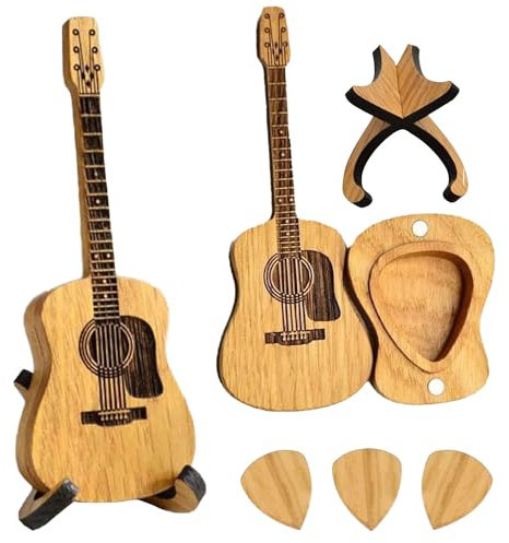 Premium Gitarren-Plektrum, Holz-Plektrumbox für Akustikgitarre, 3 Stück Gitarrenplektren
