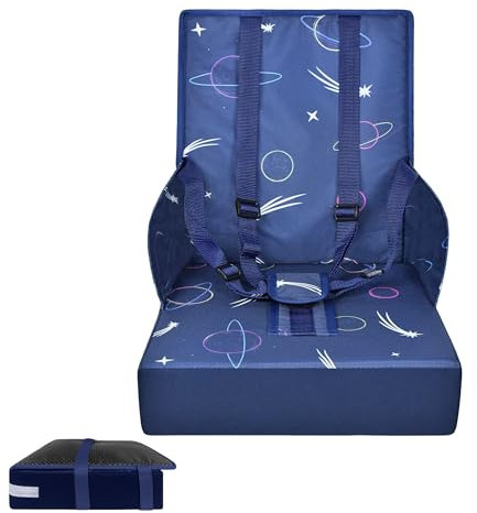 TATIVALO Sitzerhöhung Stuhl Kind für Den Tisch, Faltbar Baby-Sitzerhöhung Tragbar Sitzkissen Sicherheit, Baby-Hochstuhl mit Gurte fur Kinder ab 6 Monate bis 3 Jahre, Blau