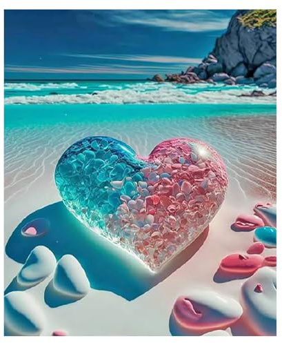 SHEGZHUC Diamond Painting Cuore sul mare Rosa Blu 30 x 40 cm Pittura diamante Spiaggia Mare Pittura diamante Paesaggi e natura Diamante Pittura Arte Ricamo Punto Croce Immagini Regalo Decorazione