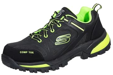 Skechers Botas de construcción Gatlon Strigax para hombre, Tela sintética de piel negra y lima, 42 EU