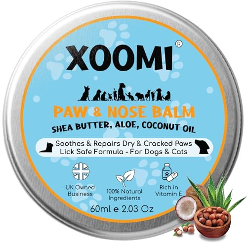 XOOMI Paw & Nose Balm for Dogs & Cats 60ml, Natural Paw Wax with Shea Butter, Aloe, Coconut & Beeswax, Lick Safe, Vegan, Cruelty-Free Dog Paw Balm for Cracked Pads & Dry Noses, UK Brand