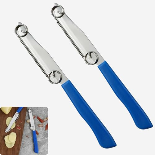 2 Pieces Quick Slicing Knife, 3-in-1 Multifunctional Vegetable Fruit Knife, Pelapatate in acciaio inossidabile, Coltello per Affettare Rapidamente con Molla Regolabile, per frutta e verdura, tagliare
