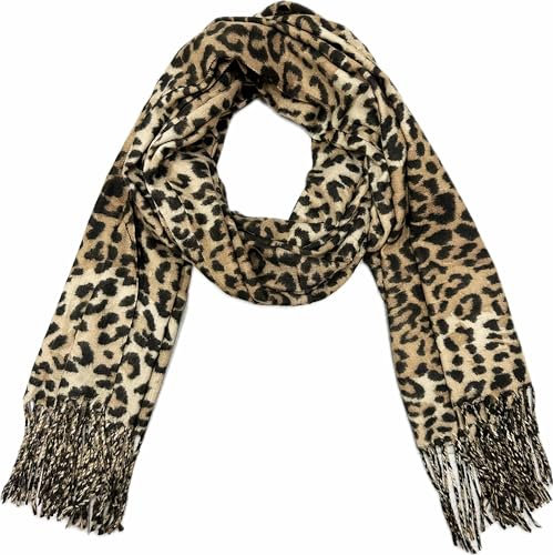 XXL leopard gradient höst vinter halsduk stola tyg övergångshalsduk bomull med fransar leo, BRUN, 190 x 68 cm