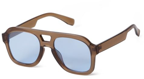 ADEWU Pilot - Occhiali da sole da donna e uomo, stile retrò anni '70, stile vintage, doppia punta, grandi occhiali da sole, Chiaro Marrone-Blu