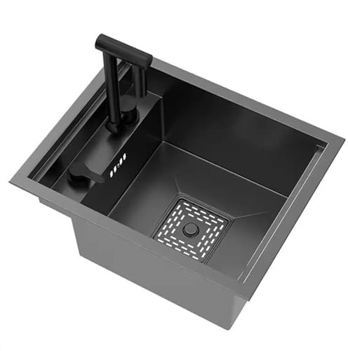 SaryEdge Lavabo de Cocina Oculto con Tapa, pequeño, de Acero Inoxidable, Individual, para cafetería, Bar, bajo encimera, para Cocina del hogar, Lavabo(Acero Negro - 40 * 54 * 22cm