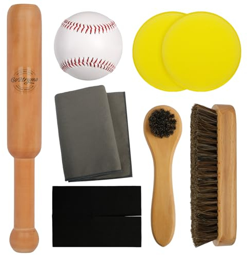 Go2trymo Baseball Glove Break-in Kit – Solid One-Piece Wood Mallet, Glove Wrap, Ball, 2 Cleaning Brushes, Microfiber Towel & 2 Sponges – Soften, Shape & Maintain Baseball/Softball Gloves