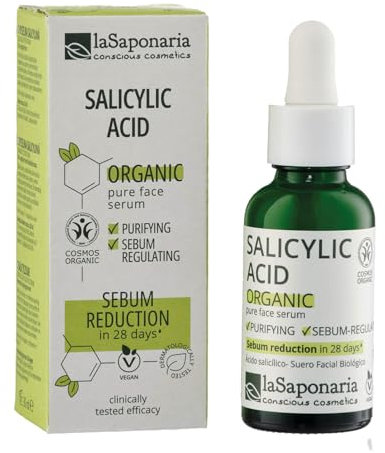 La Saponaria | Sérum Facial Purificante con Ácido Salicílico Orgánico 30 ml – Seborregulador Natural, Anti-Imperfecciones, Piel Grasa y Mixta, Sin Perfume, Vegano