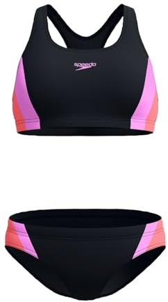 Speedo Colorblock - Bikini da donna nero resistente al cloro, nero-viola, 42