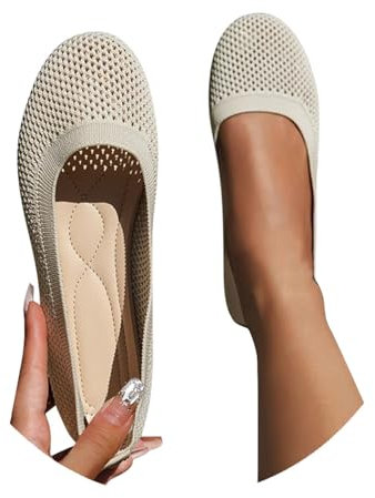Famzuneu Damen Ballerinas Bequem Slip On Ballerina Schuhe Rutschfest Flache Stricken Sommerschuhe Trachtenschuhe Sommer Elegant Dirndl Schuhe Weiche Sportlich TanzschuheWeiß36