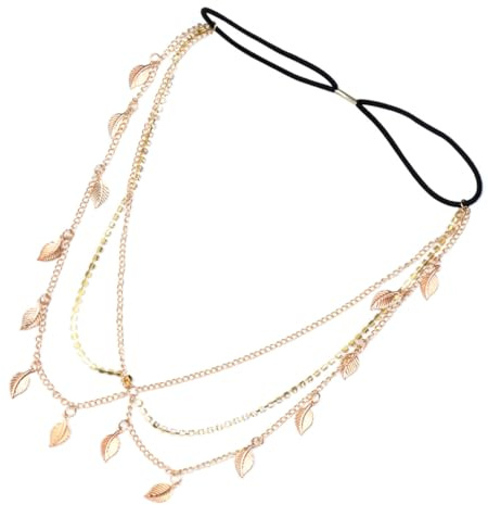 DECOMELODY Tocado de Cadena Dorado Hojas en Aleación, Diadema Retro para Mujer Adecuado para Cena o Look de Playa, Accesorios Pelo Novia Boda