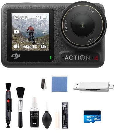 DJI Osmo Action 4 Standard Combo - 4K/120fps Waterproof Action Camera with a 1/1.3-Inch Sensor, Stunning Low-Light Imaging, 10-bit & D-Log M Color Performance, Long-Lasting 160 Mins, Outdoor Camera