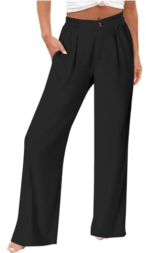 Pantalones de Vestir Mujer,Cintura Elástica Alta Pantalon de Pernera Ancha con Bolsillos Color Sólido Casual Versátil Pantalon de Trabajo Oficina Holgados Sencillo Pantalón Largo Otoño Invierno 2025
