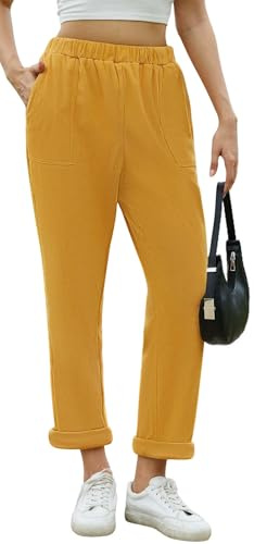Yutdeng Pantaloni Velluto da Donna a Gamba Larga Dritta a Vita Alta Pantalone Casual Palazzo Vintage Pantaloni Elasticizzati Comodi con Tasche Pantalone Lounge Autunno Inverno