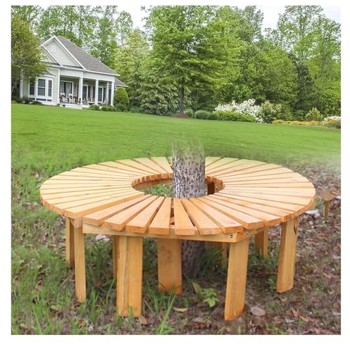 Banco de árbol semicircular, asiento al aire libre para porche, parque, césped, patio trasero, diseño transpirable para un asiento cómodo