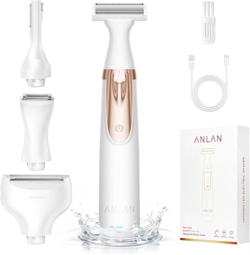 4 en 1 Afeitadora Eléctrica para Mujer, ANLAN Depiladora facial mujer, IPX6 carga rápida Type-C, luz LED, para rostro, cuerpo, cejas, zona del bikini y zonas íntimas