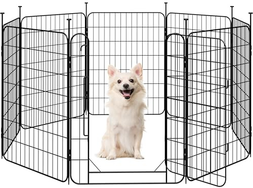 Yaheetech 8 Panneaux Parc pour Chien 60 x 80cm Enclos Chiens Interieur Cage pour Chiens Grille Pliant à Chiots Lapins Clôture Chenil pour Chien en Métal Extérieur avec piquets à Sommet Ovale et Plat