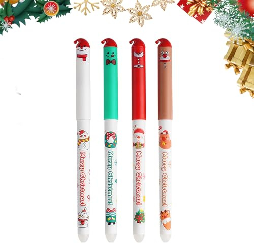 LdawyDE Radierbarer Kugelschreiber, 4 PCS Radierstift Weihnachten, Gelstifte Radierbar Schwarz, 0,5 mm Radierbare Stifte, Kawaii Schreibwaren für Kinder Studenten Schule Büro (4 PCS Weihnachten)