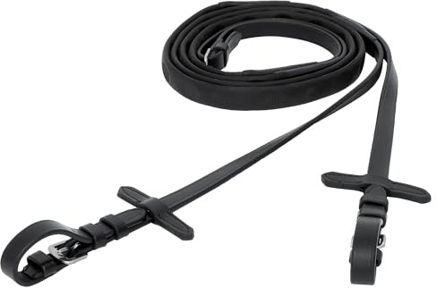 EQUESTRIAN QUEEN Ergo Rênes en caoutchouc antidérapant de 18 mm avec butoir et boutons papillon, boucles en acier inoxydable, poignée antidérapante (noir, Full (demi-sang)