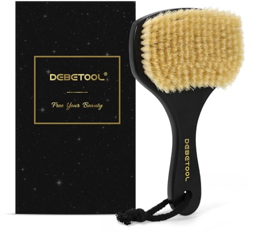DEBETOOL Dry Brushing Body Brush for Exfoliating - Natural Boar Bristle Lymphatic Drainage Brush for Body Care, Removes Flaky Skin & Improves Blood Circulation