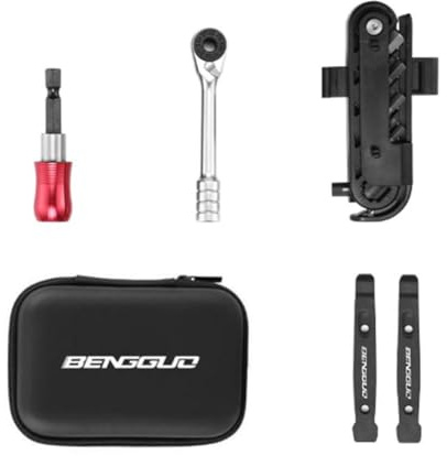 Helilyco Juego de 14 herramientas de reparación de bicicletas con llave de trinquete, palancas de neumáticos y bolsa de almacenamiento de montaña y carretera para mantenimiento de bicicletas