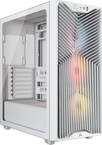 CORSAIR 3200D RS ARGB Mid Tower PC-Chassi, 3x Fläktar Ingår – Vit | 3x RS120 ARGB PWM Fläktar Ingår, Stöd för 360mm Radiator, USB-C, Inbyggd Stabiliseringsarm för GPU, Härdat Glas, GPU Anti-Sag