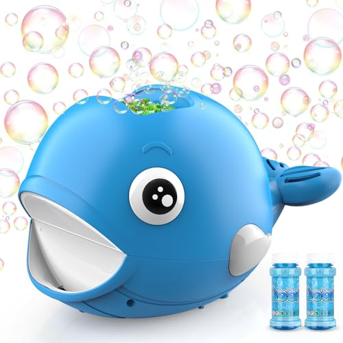 Mieryd - Máquina automática de burbujas para niños con 2 botellas de líquido para verano, juguete para niños y niñas, regalo de cumpleaños, fiesta, boda